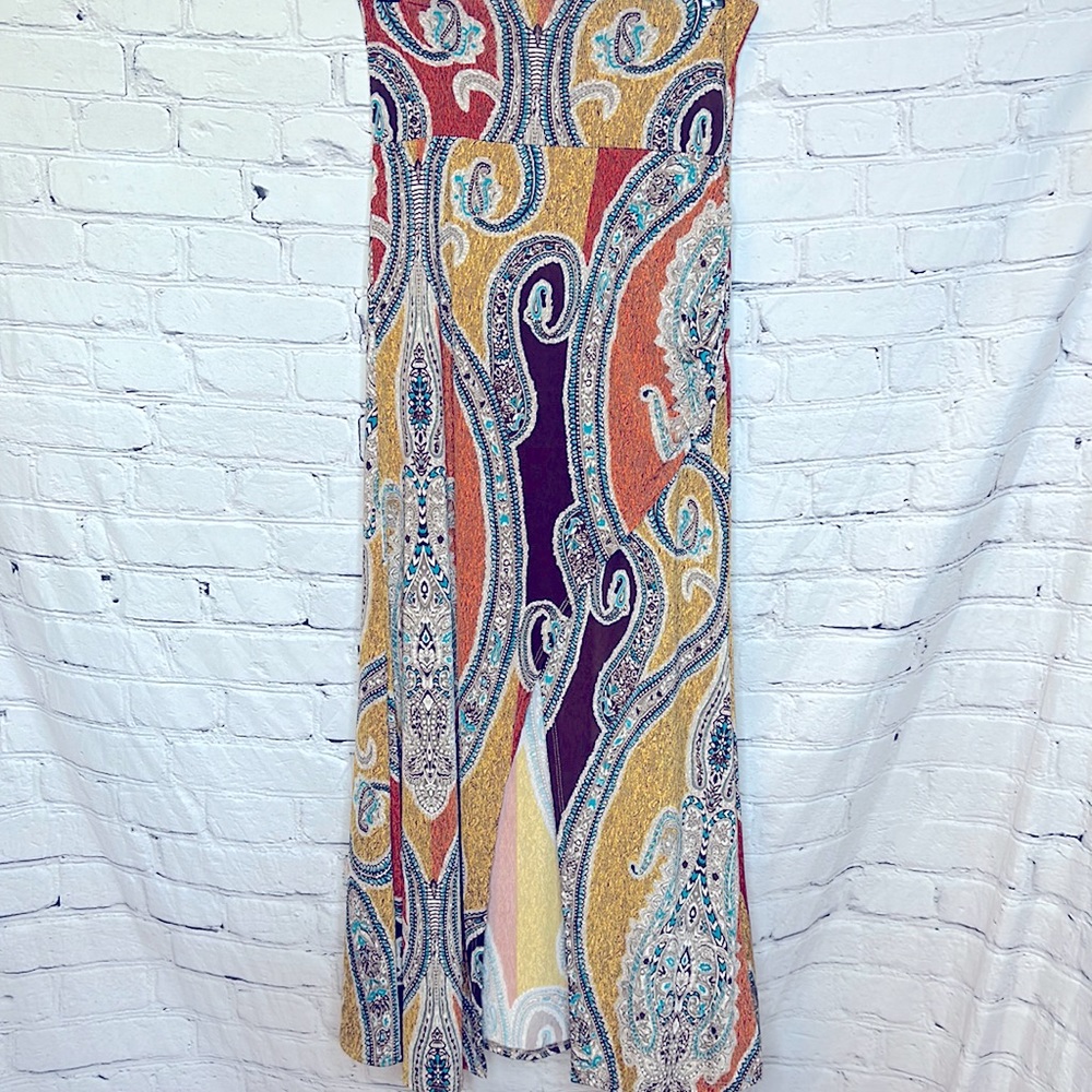 YoYo Brown Yellow Orange Paisley Maxi Skirt Size Large Excellent Condition
